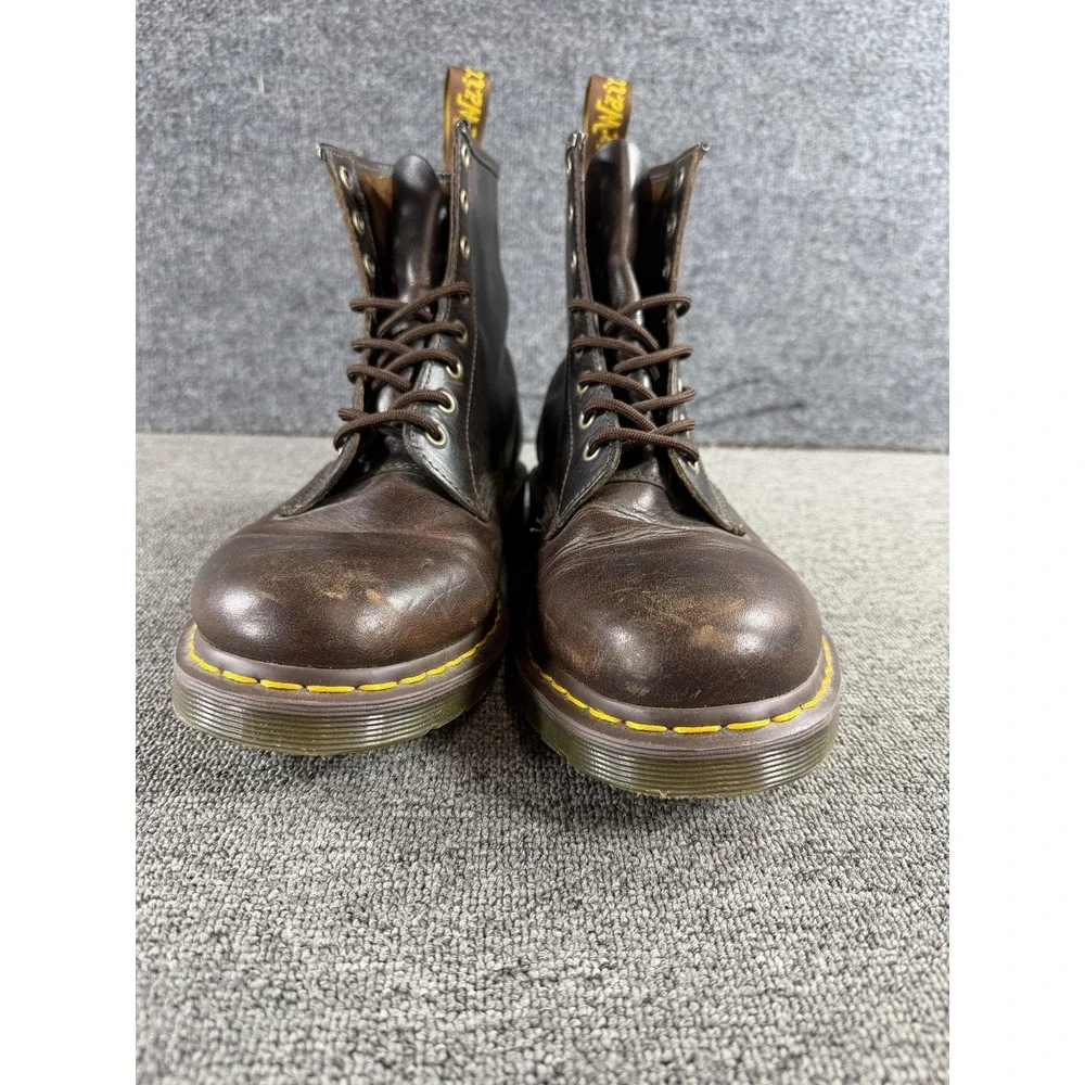 Dr Martens Boots Mens Size 10 Brown Leather Lace Up Combat Work Slip Resistant